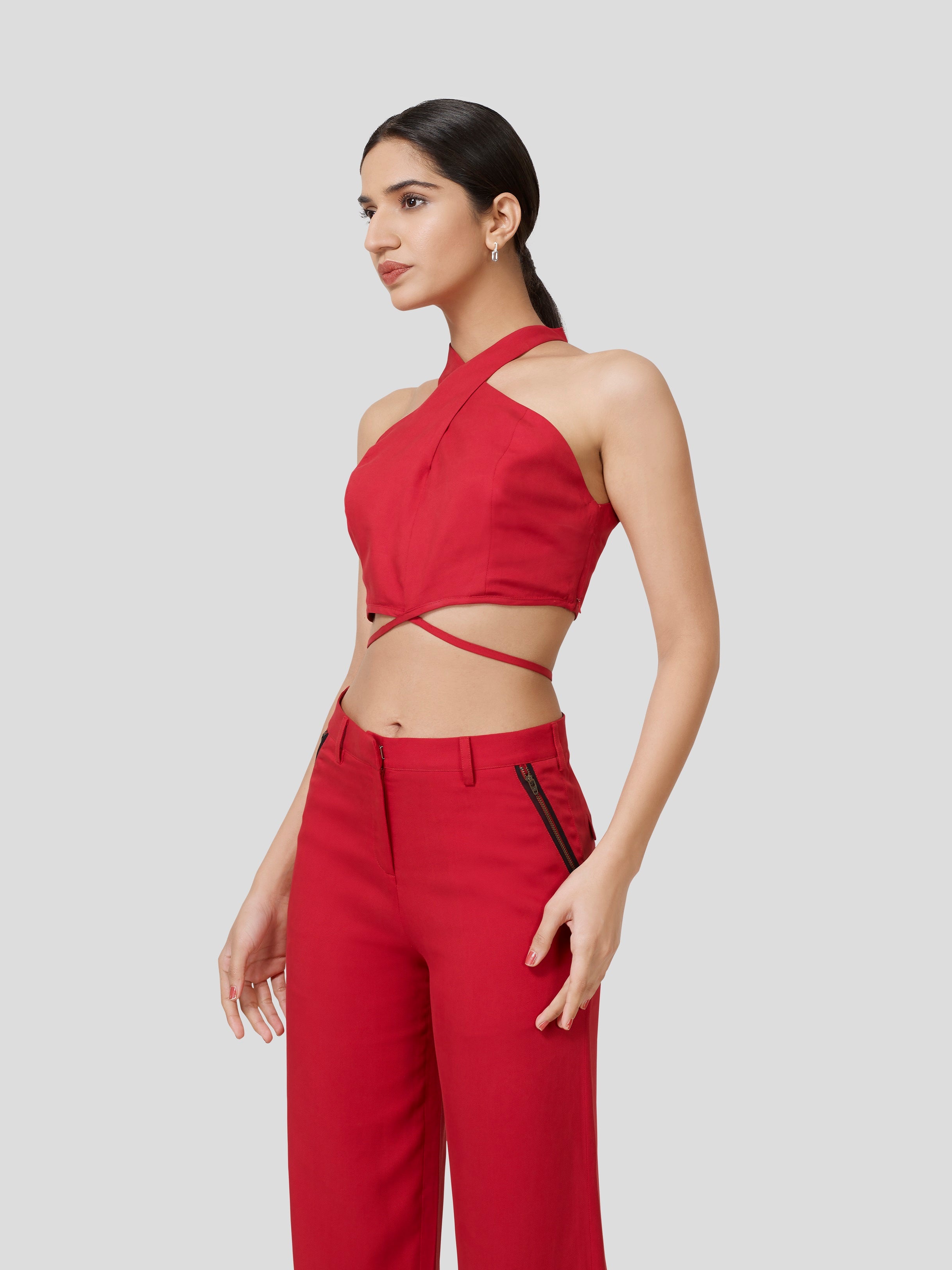 Querencia Twisted Halter Neck Crop Top - Zest Mélange 