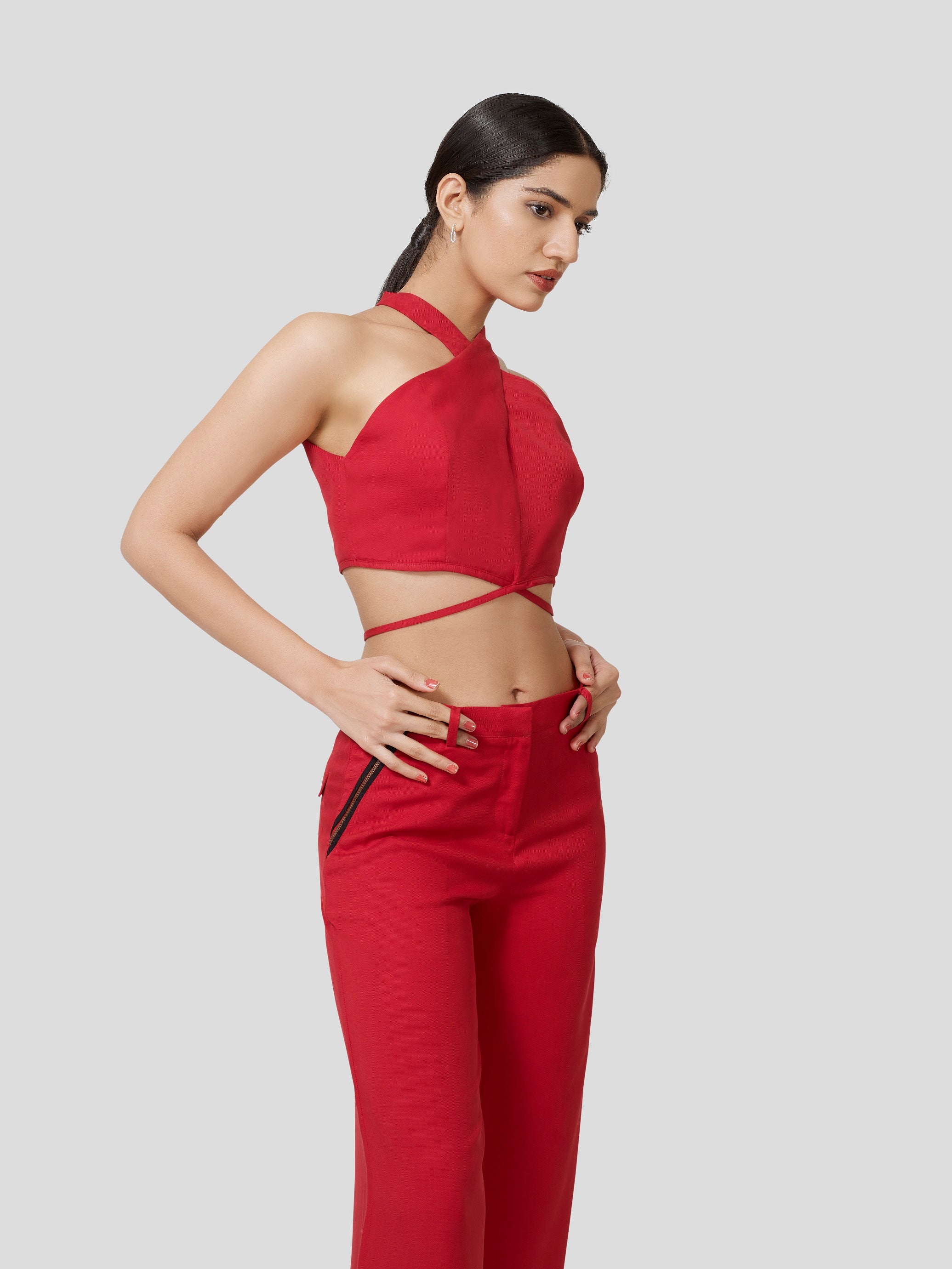 Querencia Twisted Halter Neck Crop Top - Zest Mélange 