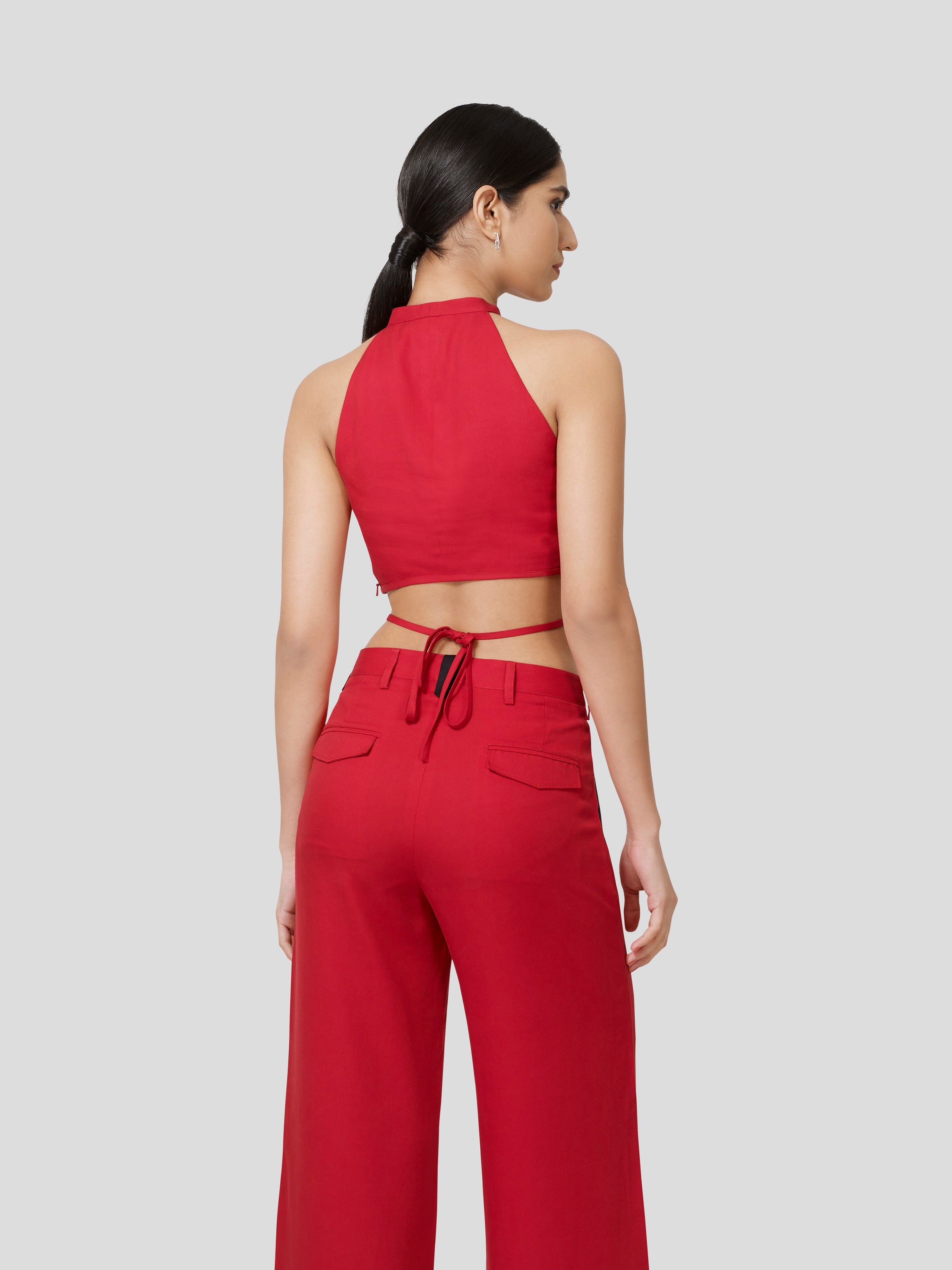 Querencia Twisted Halter Neck Crop Top - Zest Mélange 