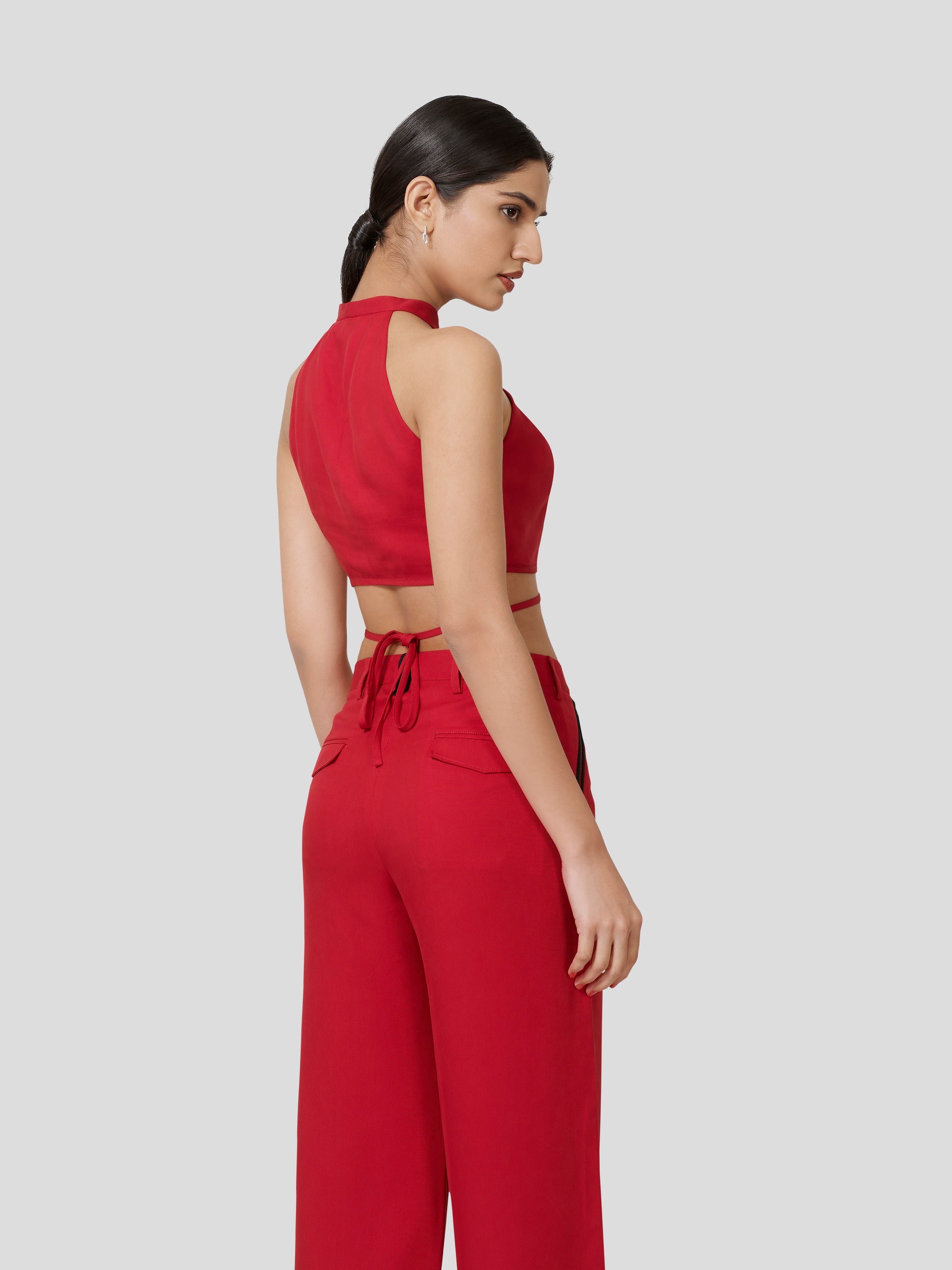 Querencia Twisted Halter Neck Crop Top - Zest Mélange 