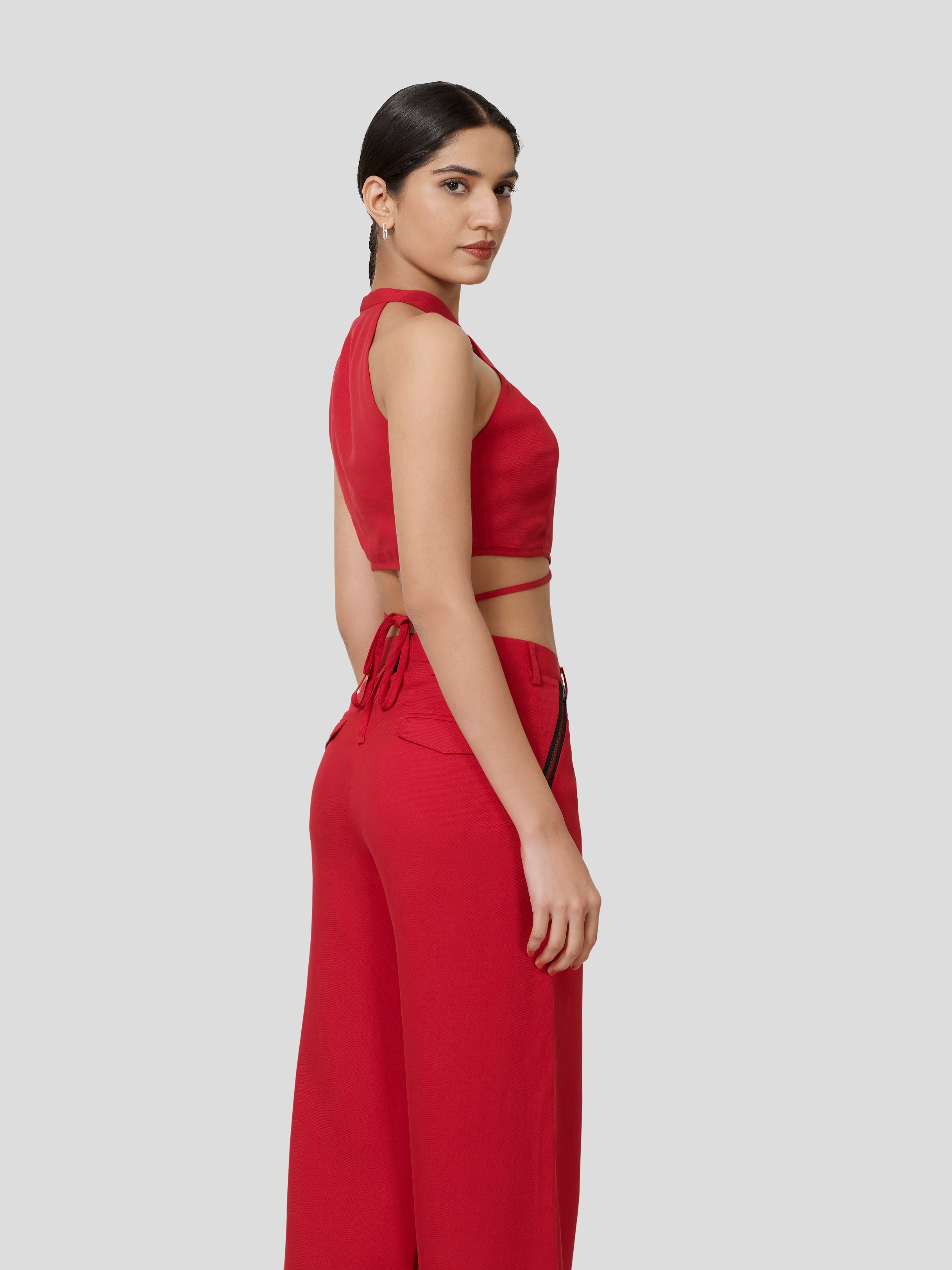 Querencia Twisted Halter Neck Crop Top - Zest Mélange 