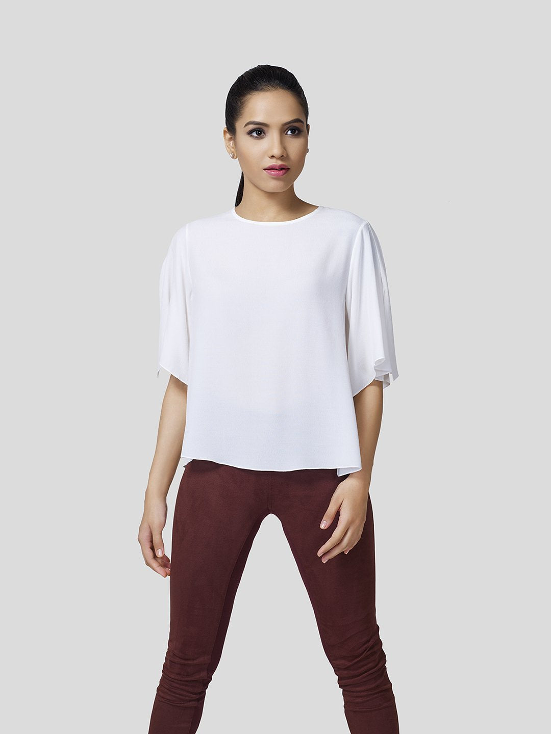 Box Fit Top With Overlapping Flared Sleeve - Zest Mélange 