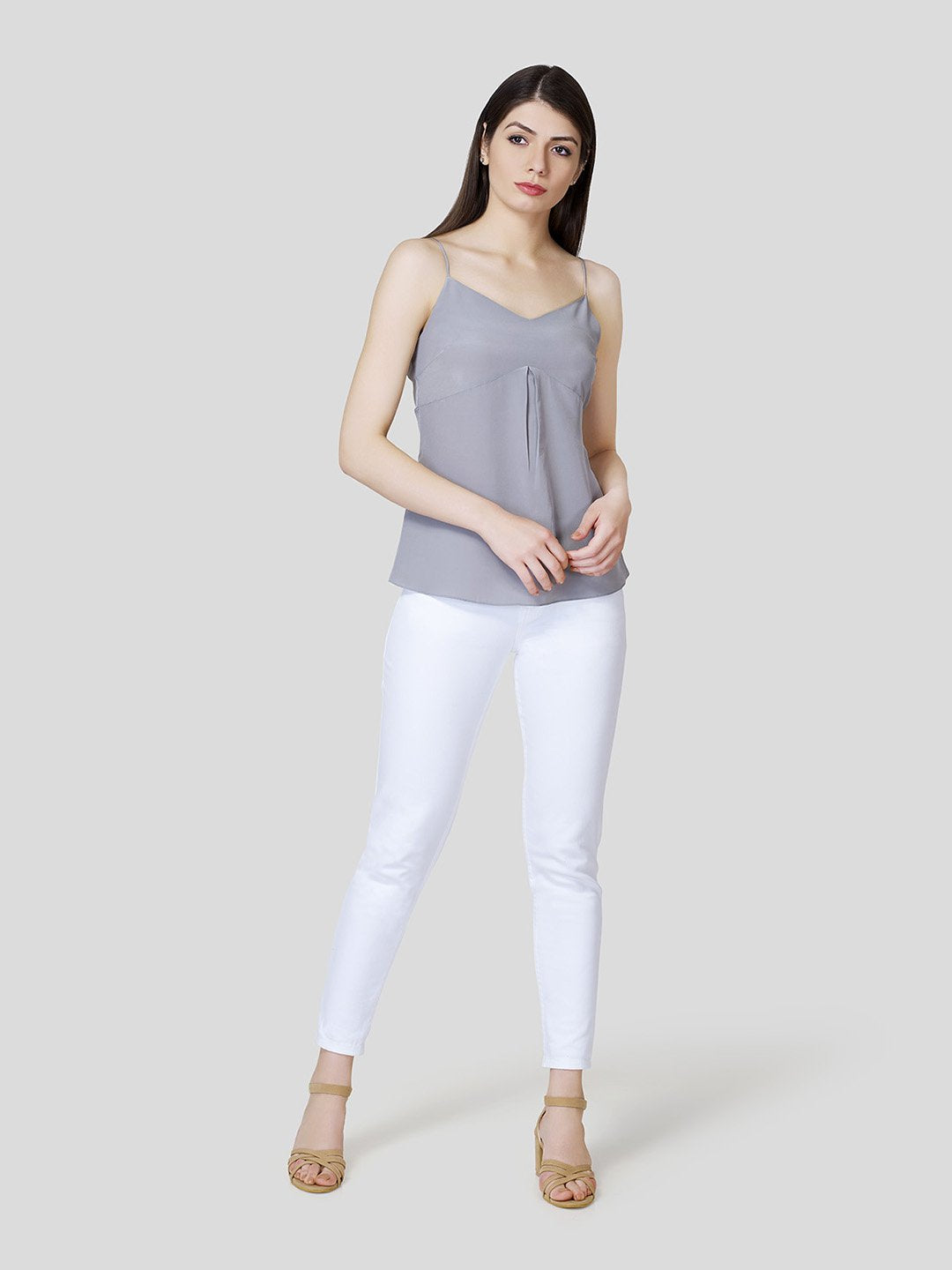 'V' Neck Strappy Camisole With Fall Detail - STOMBIL TRADE 