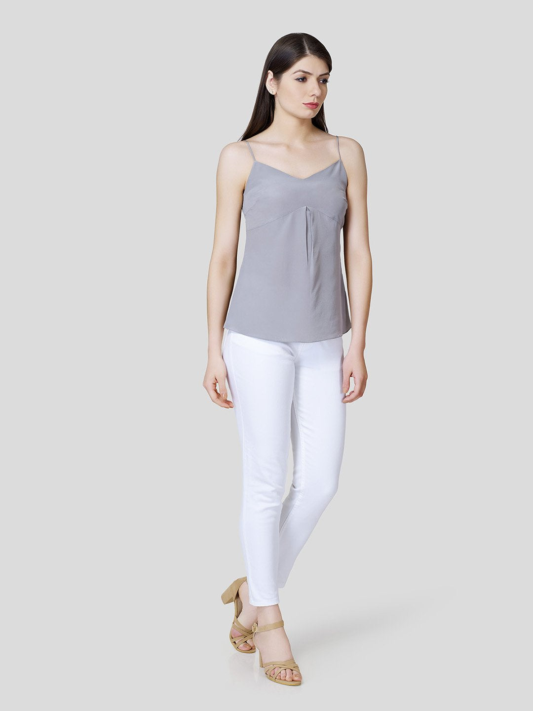 'V' Neck Strappy Camisole With Fall Detail - STOMBIL TRADE 