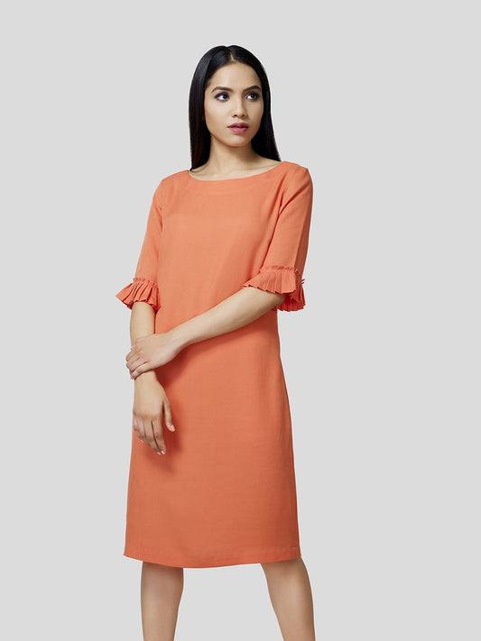 Boat Neck Shift Dress With Pleated Cuff Detail - STOMBIL TRADE INDIA PRIVATE LIMITED 