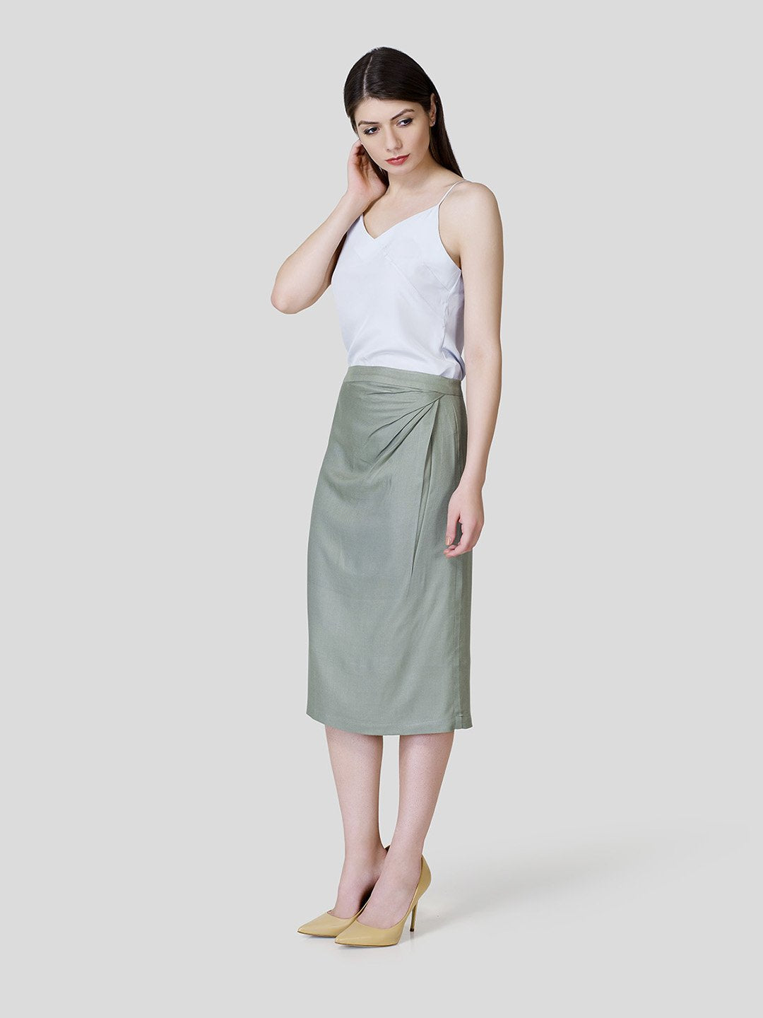 Draped Front Skirt - Zest Mélange 