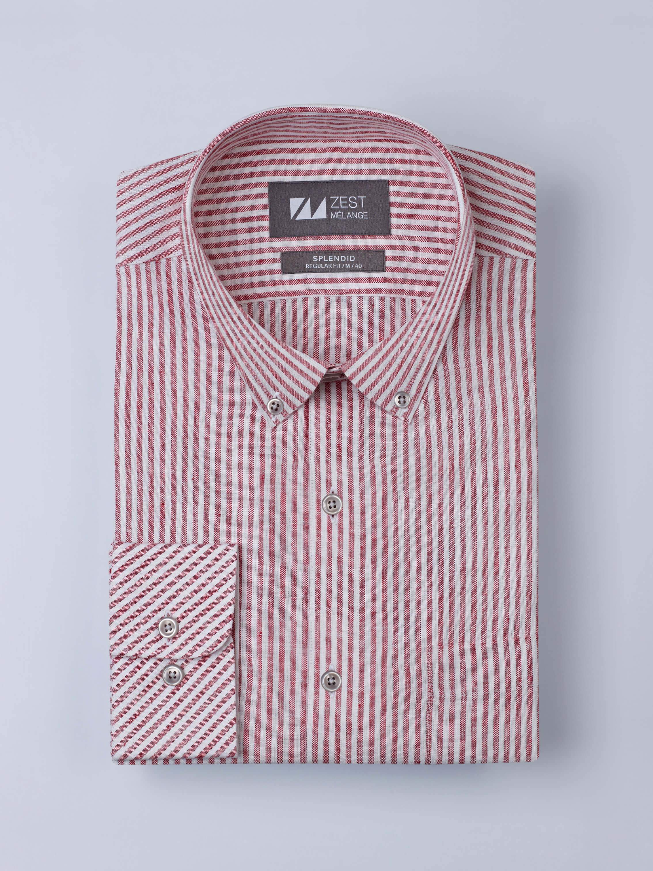 Classic Button-Down Stripe Shirt (Red) - Zest Mélange