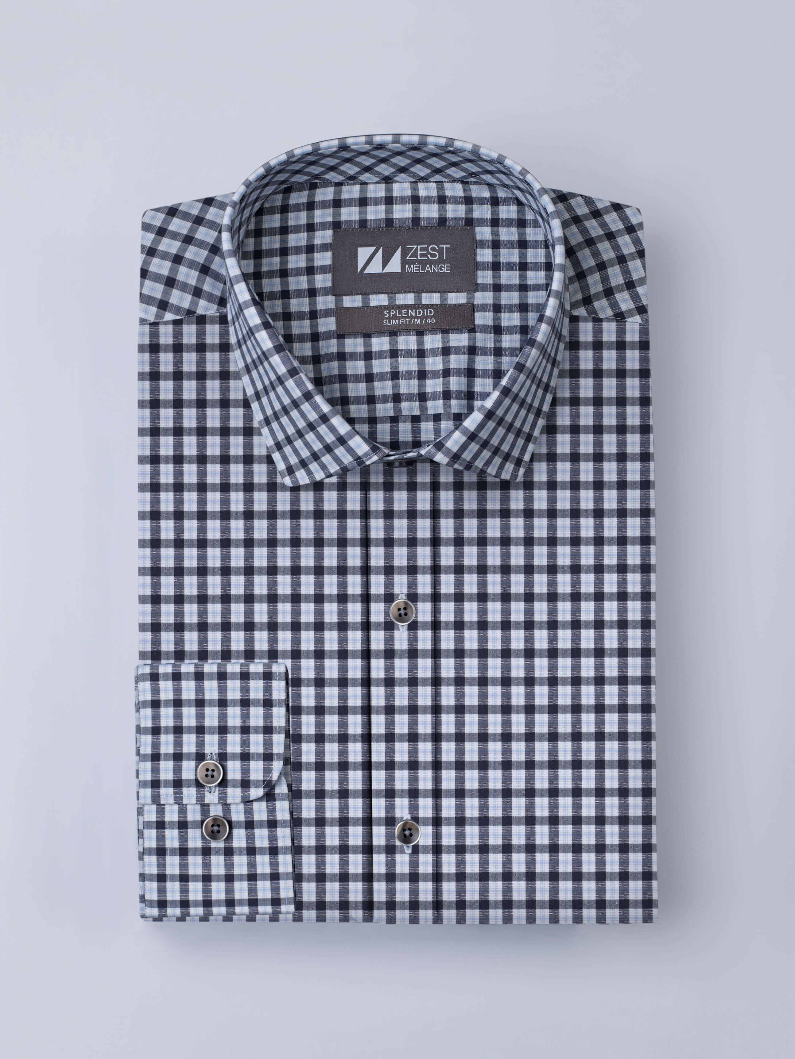 Grey Spread Collar Checks Shirt - STOMBIL TRADE