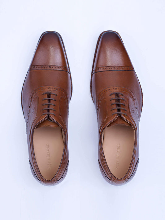 Oxford Lace Up Shoes With Broguing (Burgundy) - STOMBIL TRADE INDIA PRIVATE LIMITED 