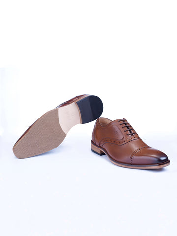 Oxford Lace Up Shoes With Broguing (Burgundy) - STOMBIL TRADE 