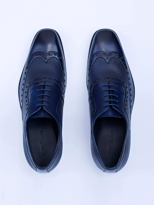 Oxford Lace Up Shoes With Broguing & Zm Embossed Leather Detail - STOMBIL TRADE INDIA PRIVATE LIMITED 