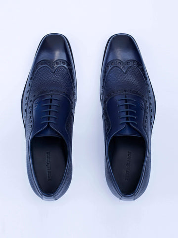 Oxford Lace Up Shoes With Broguing & Zm Embossed Leather Detail - STOMBIL TRADE 