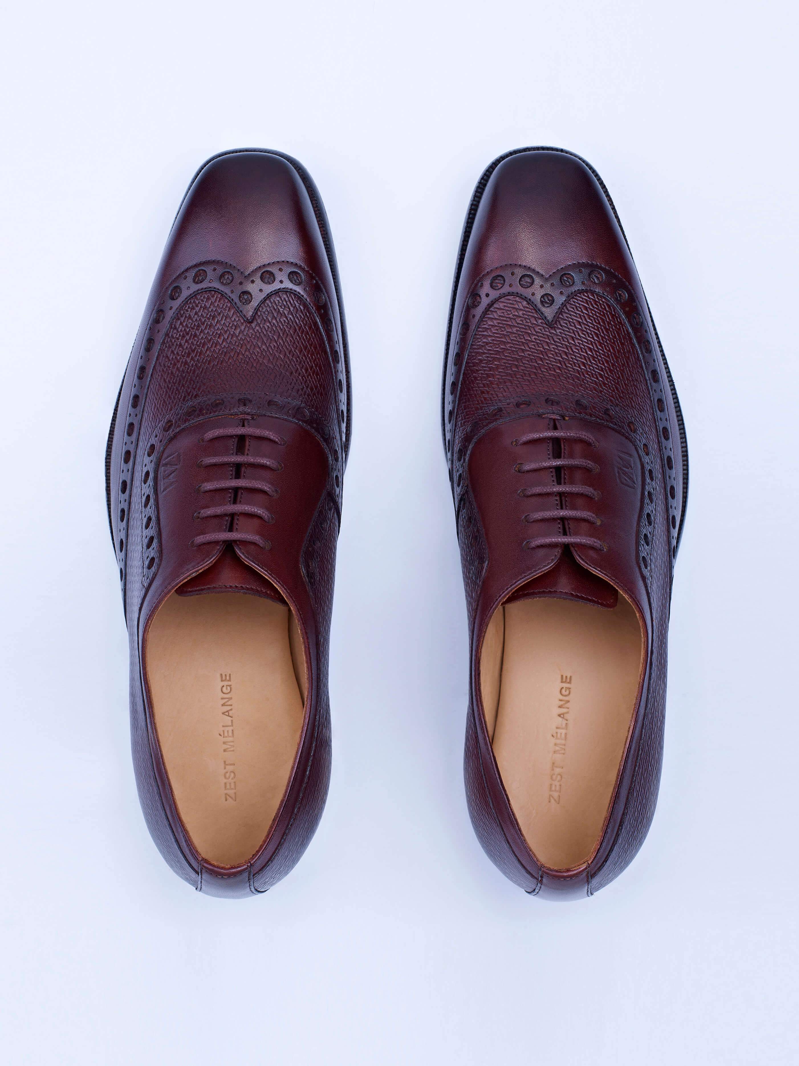Oxford Lace Up Shoes With Broguing & Zm Embossed Leather Detail - STOMBIL TRADE 
