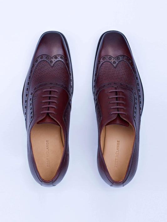 Oxford Lace Up Shoes With Broguing & Zm Embossed Leather Detail - STOMBIL TRADE INDIA PRIVATE LIMITED 