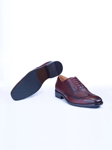Oxford Lace Up Shoes With Broguing & Zm Embossed Leather Detail - STOMBIL TRADE 