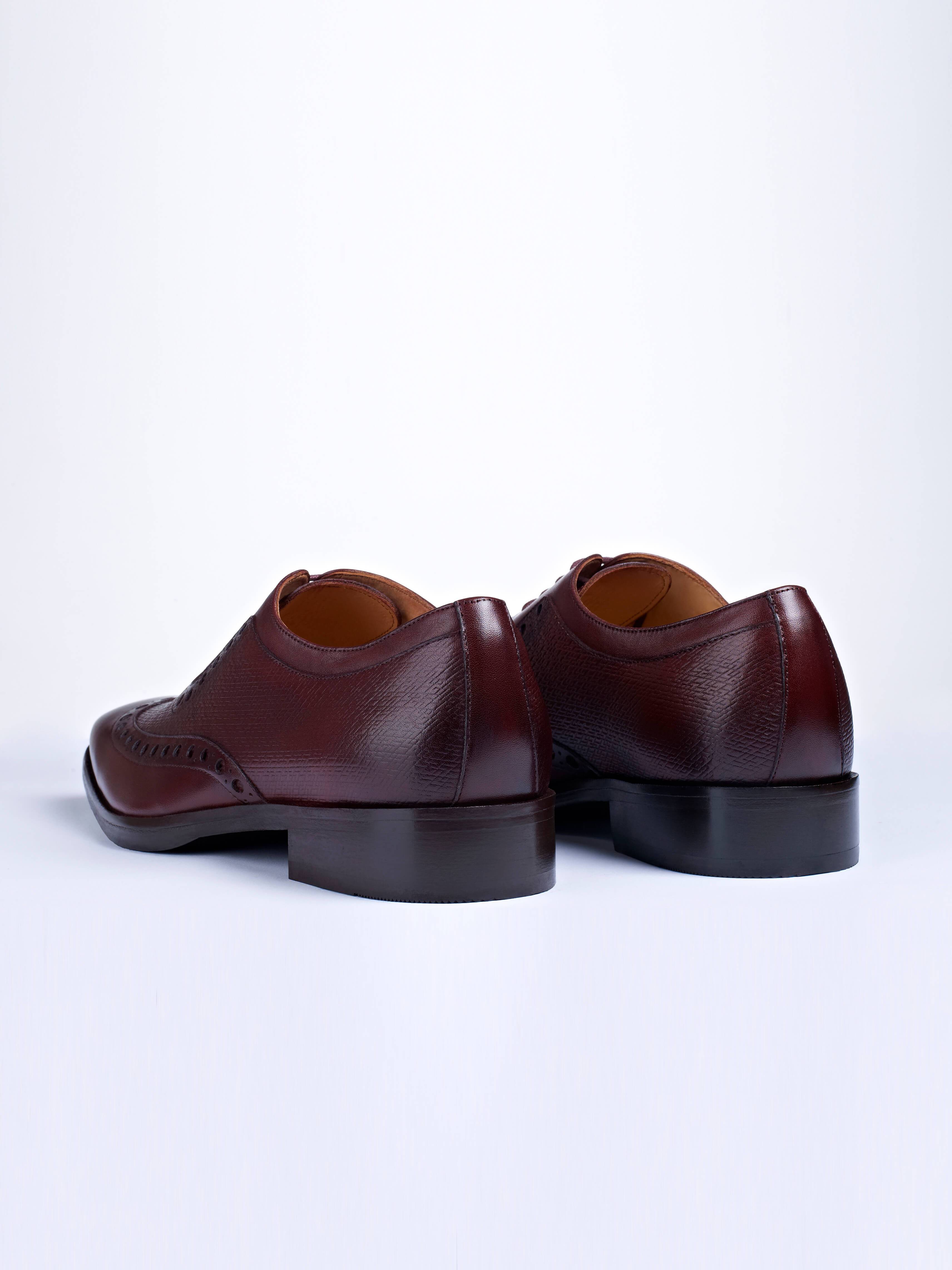Oxford Lace Up Shoes With Broguing & Zm Embossed Leather Detail - STOMBIL TRADE 