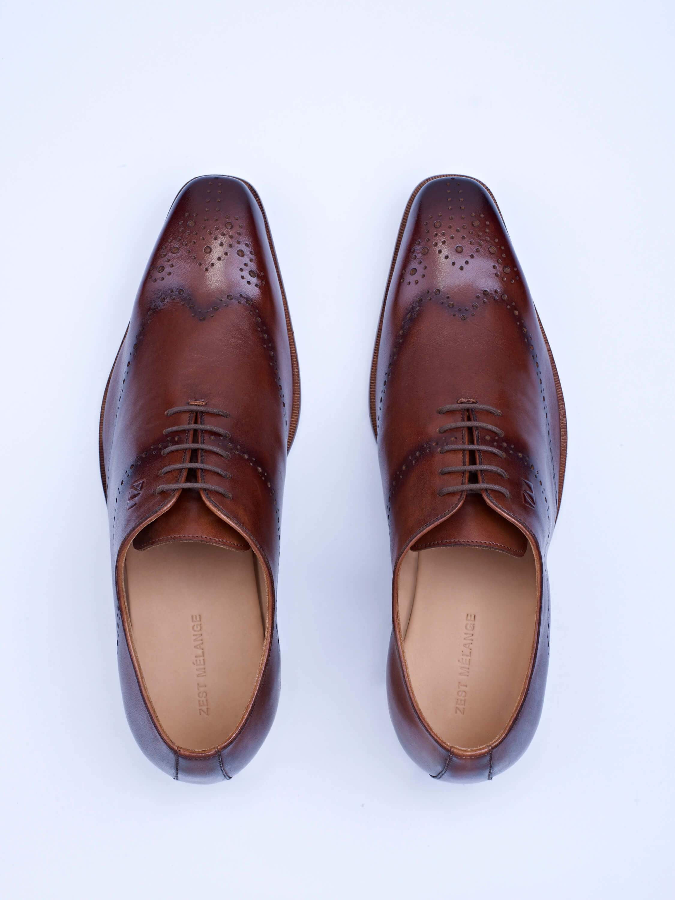 Oxford Lace-Up Shoes With Broguing (Tan) - STOMBIL TRADE 