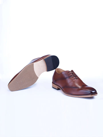 Oxford Lace-Up Shoes With Broguing (Tan) - STOMBIL TRADE 