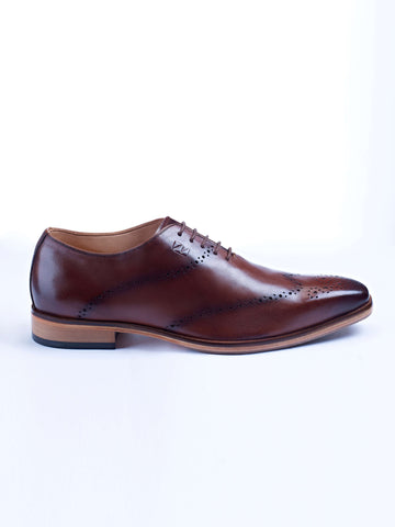 Oxford Lace-Up Shoes With Broguing (Tan) - STOMBIL TRADE 