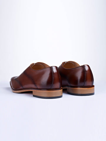 Oxford Lace-Up Shoes With Broguing (Tan) - STOMBIL TRADE 