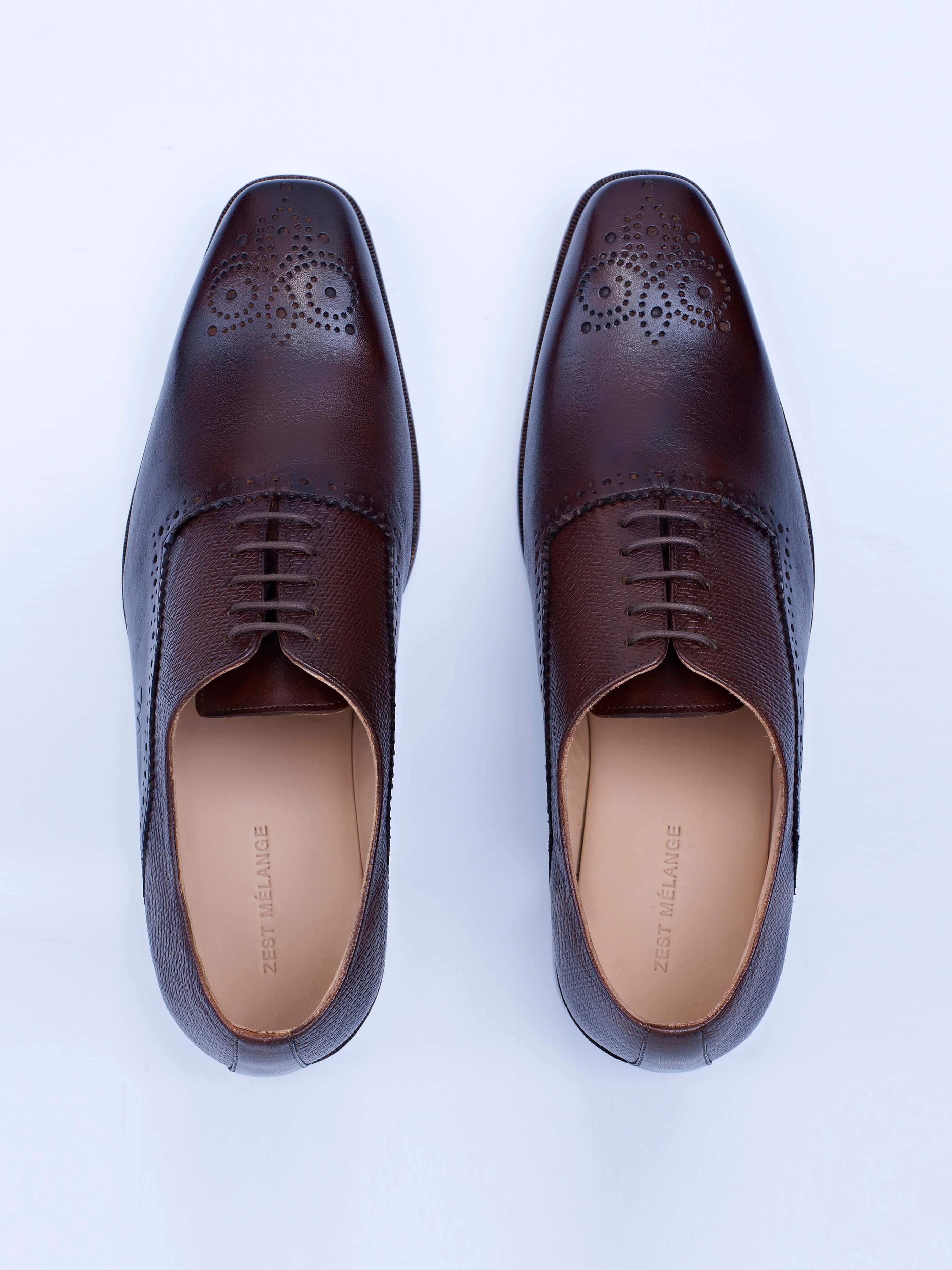 Oxford Lace Up Shoes With Broguing & Zm Embossed Leather Detail - STOMBIL TRADE 
