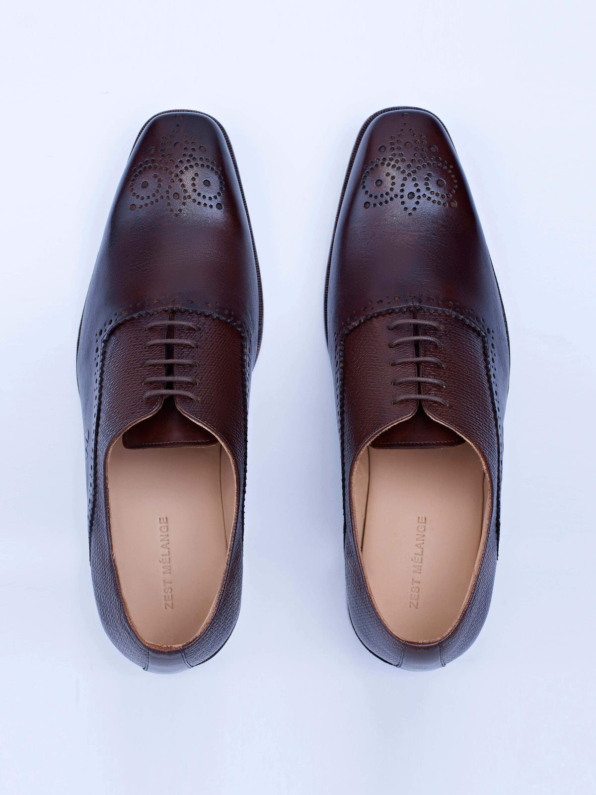 Oxford Lace Up Shoes With Broguing & Zm Embossed Leather Detail - STOMBIL TRADE 