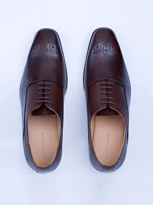 Oxford Lace Up Shoes With Broguing & Zm Embossed Leather Detail - STOMBIL TRADE INDIA PRIVATE LIMITED 