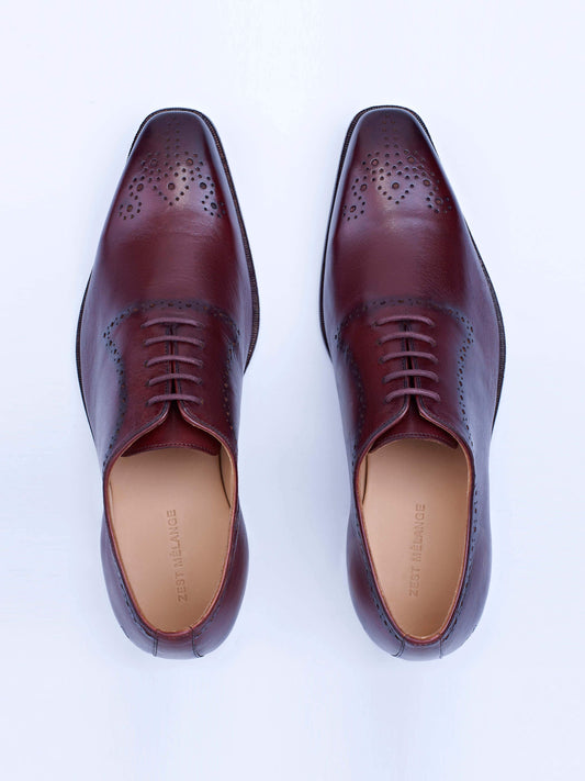 Oxford Lace Up Shoes With Broguing (Brown) - STOMBIL TRADE INDIA PRIVATE LIMITED 
