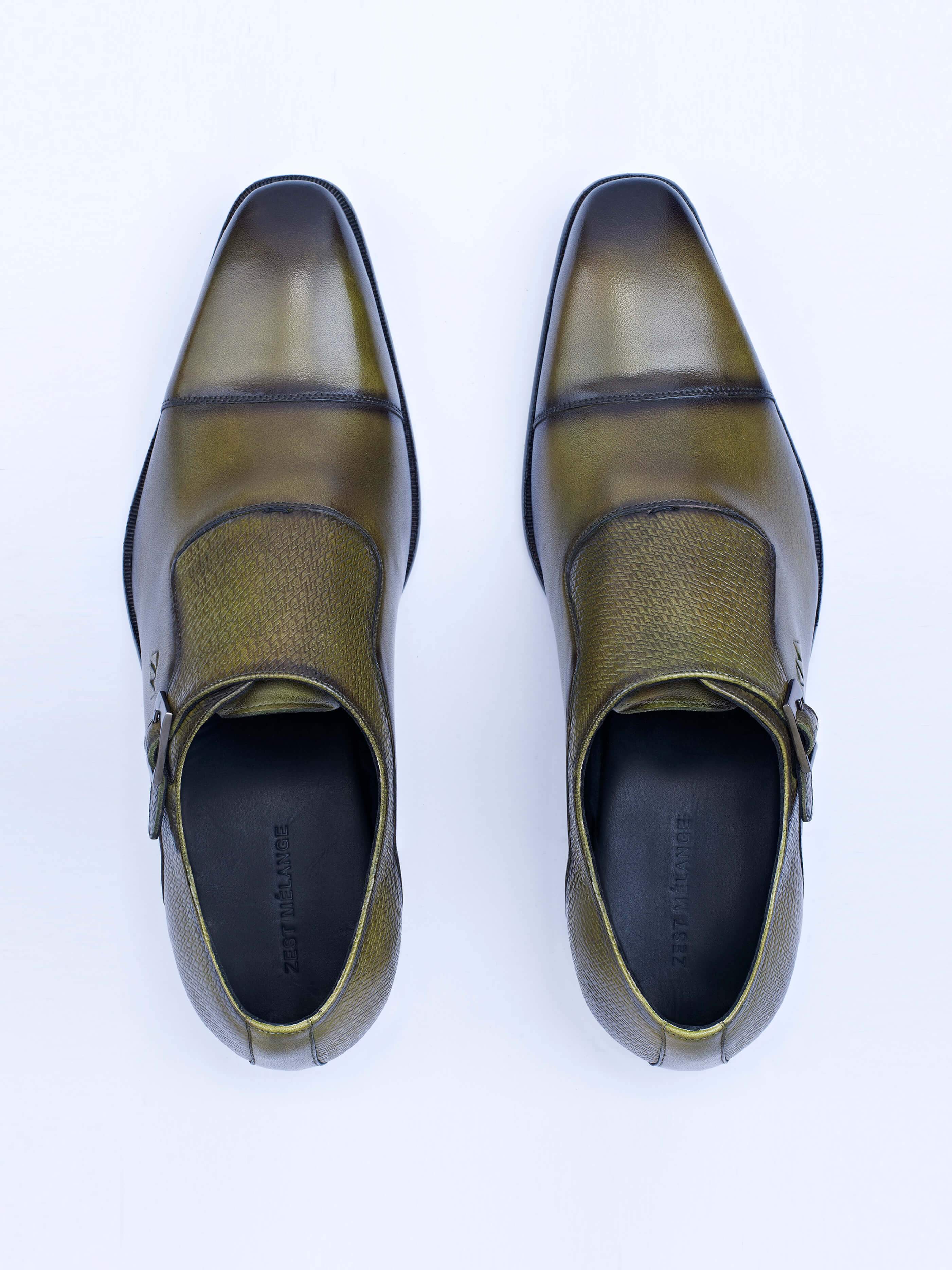 Single Buckle Monk Shoes With Zm Embossed Detail (Olive) - STOMBIL TRADE 