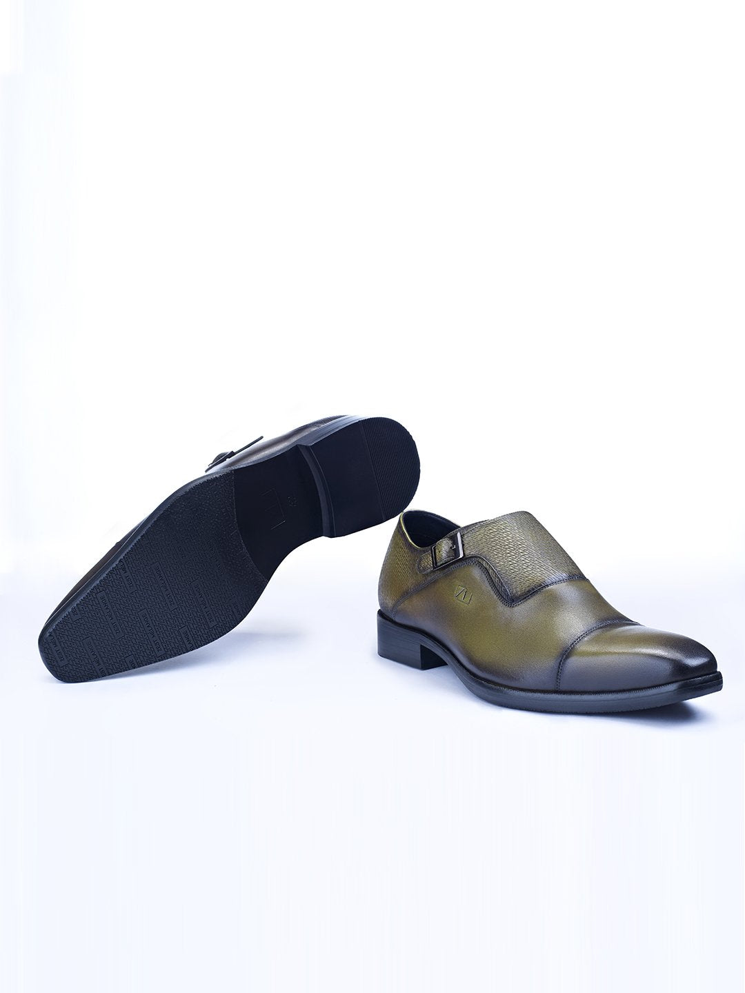 Single Buckle Monk Shoes With Zm Embossed Detail (Olive) - STOMBIL TRADE 
