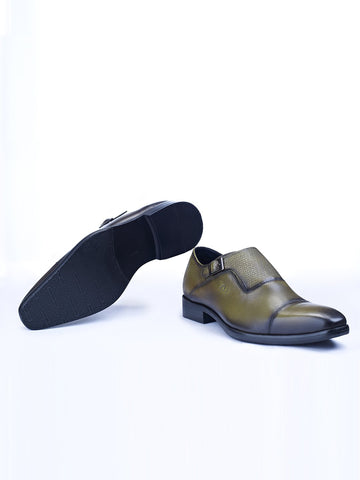Single Buckle Monk Shoes With Zm Embossed Detail (Olive) - STOMBIL TRADE 