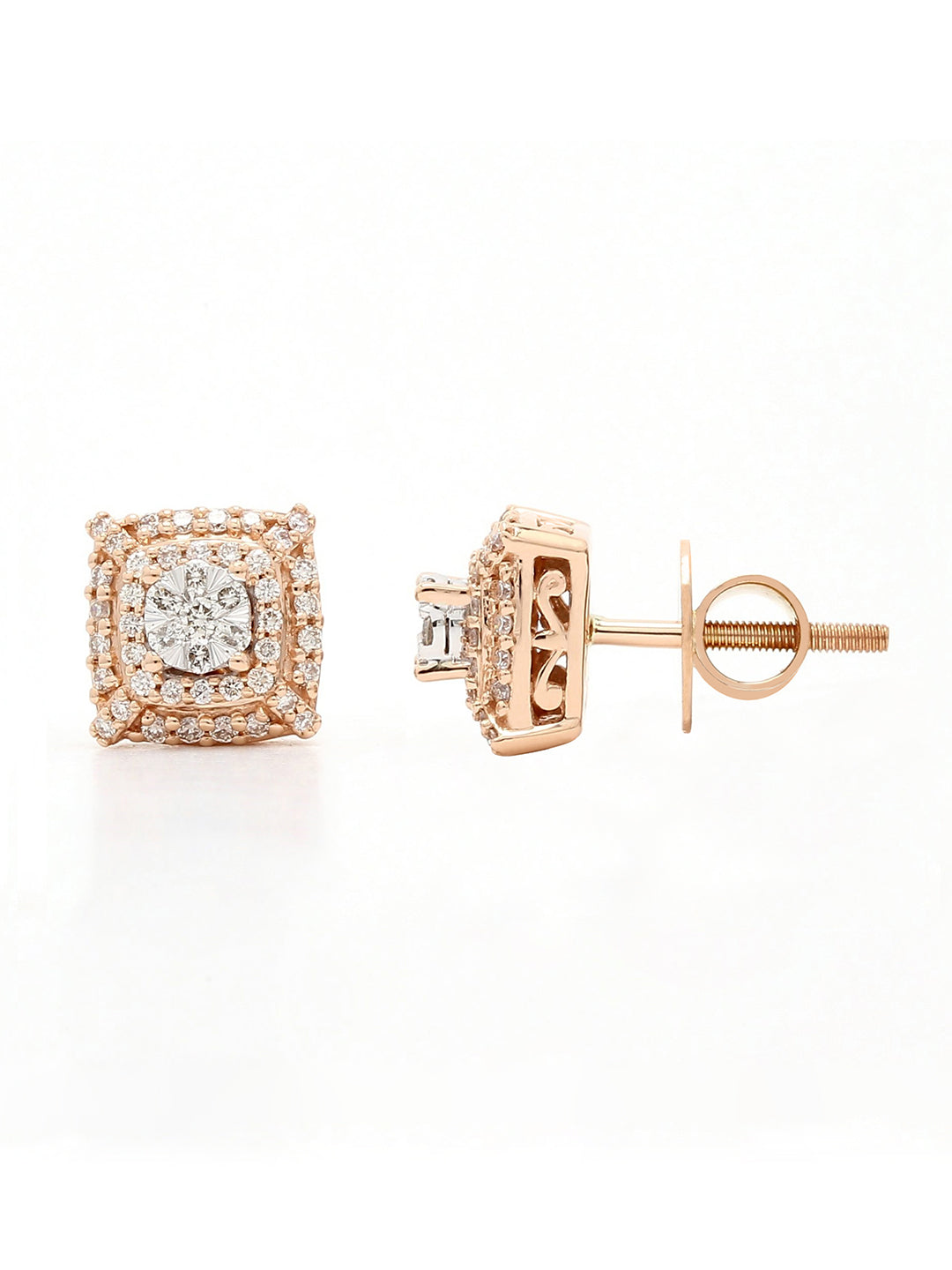 Real Diamond Illusion Cluster Stud Earring (Rose Gold) - STOMBIL TRADE 