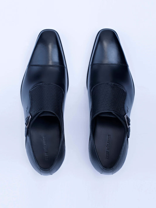 Single Buckle Monk Shoes With Zm Embossed Detail (Black) - STOMBIL TRADE 