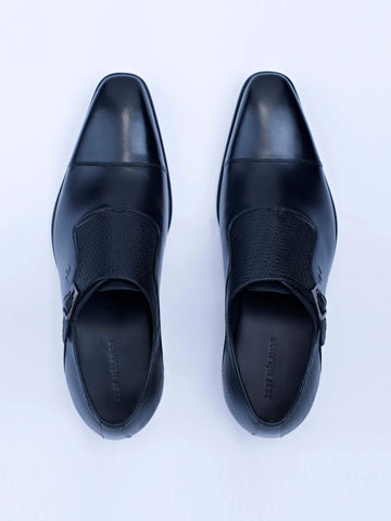 Single Buckle Monk Shoes With Zm Embossed Detail (Black) - STOMBIL TRADE 