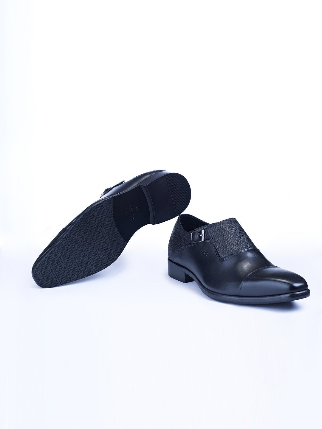 Single Buckle Monk Shoes With Zm Embossed Detail (Black) - STOMBIL TRADE 