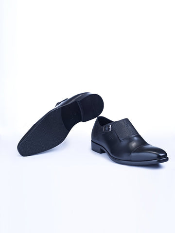 Single Buckle Monk Shoes With Zm Embossed Detail (Black) - STOMBIL TRADE 