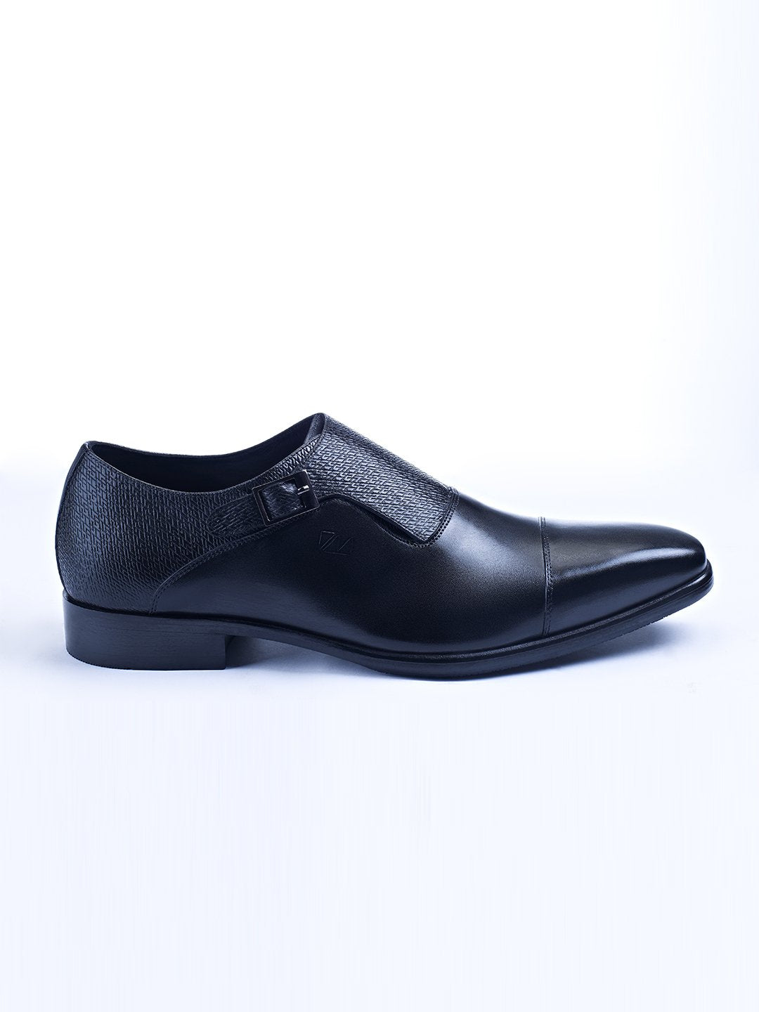 Single Buckle Monk Shoes With Zm Embossed Detail (Black) - STOMBIL TRADE 
