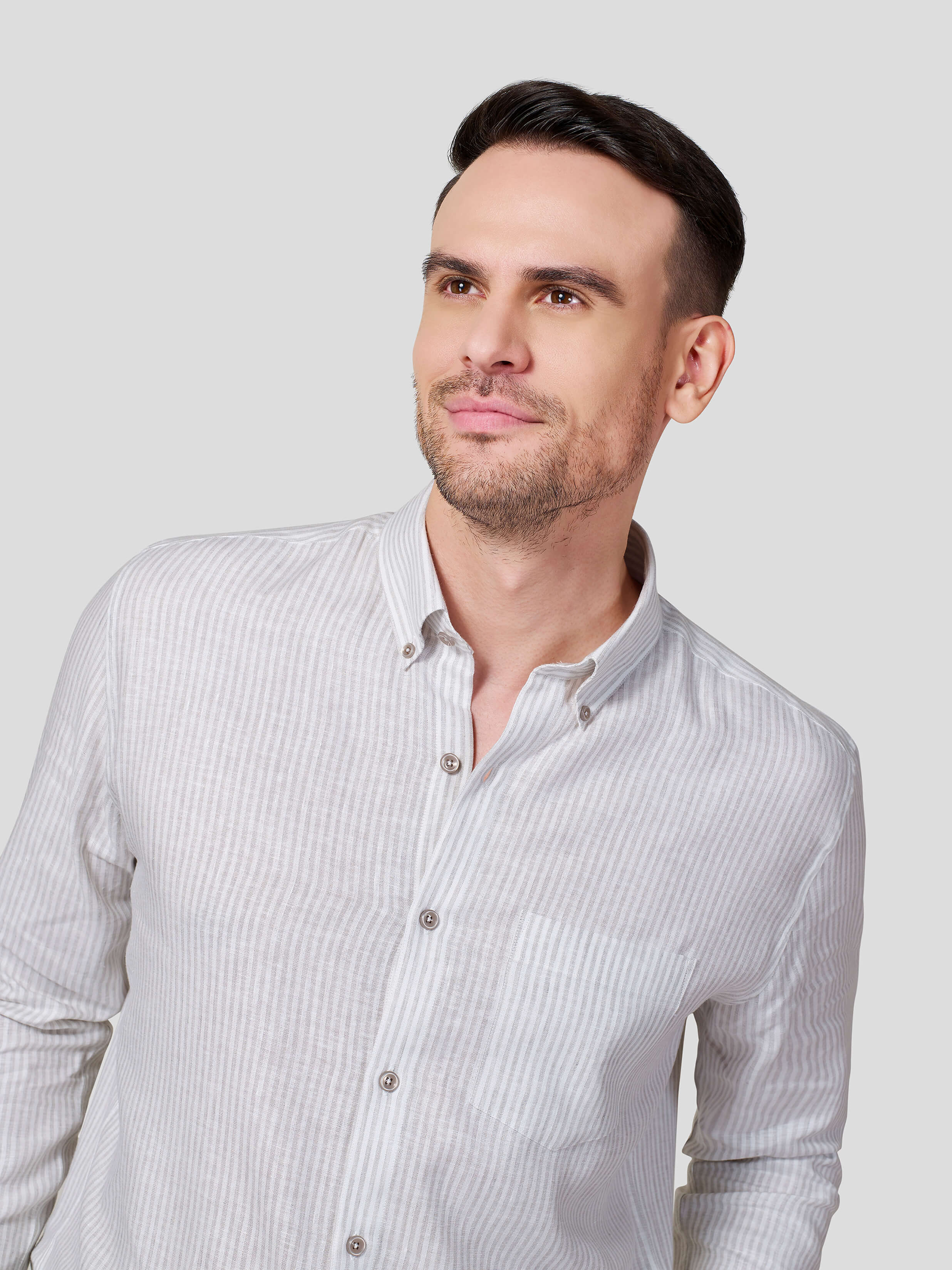 Classic Button-Down Stripe Shirt (Beige) - Zest Mélange