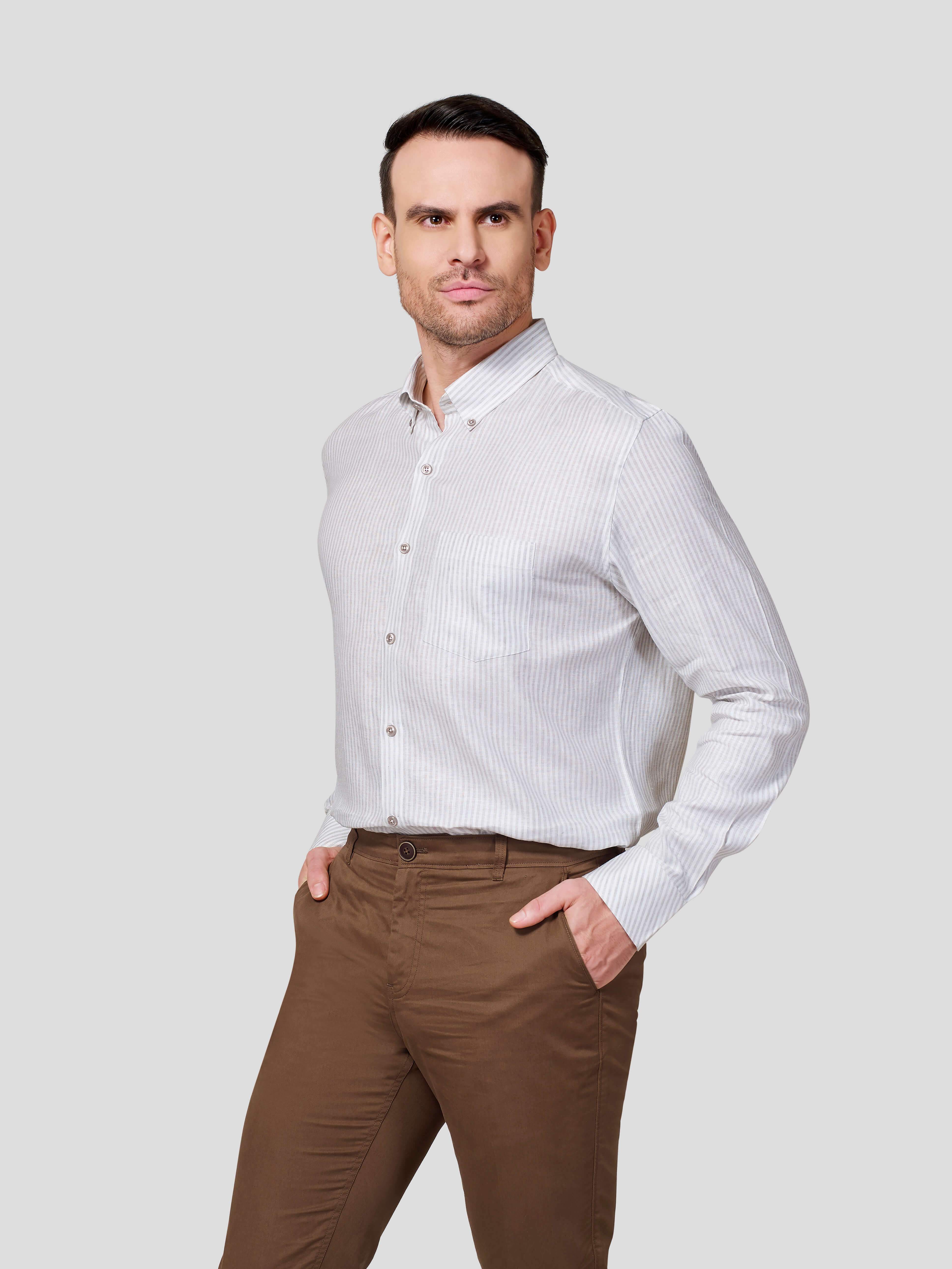 Classic Button-Down Stripe Shirt (Beige) - Zest Mélange