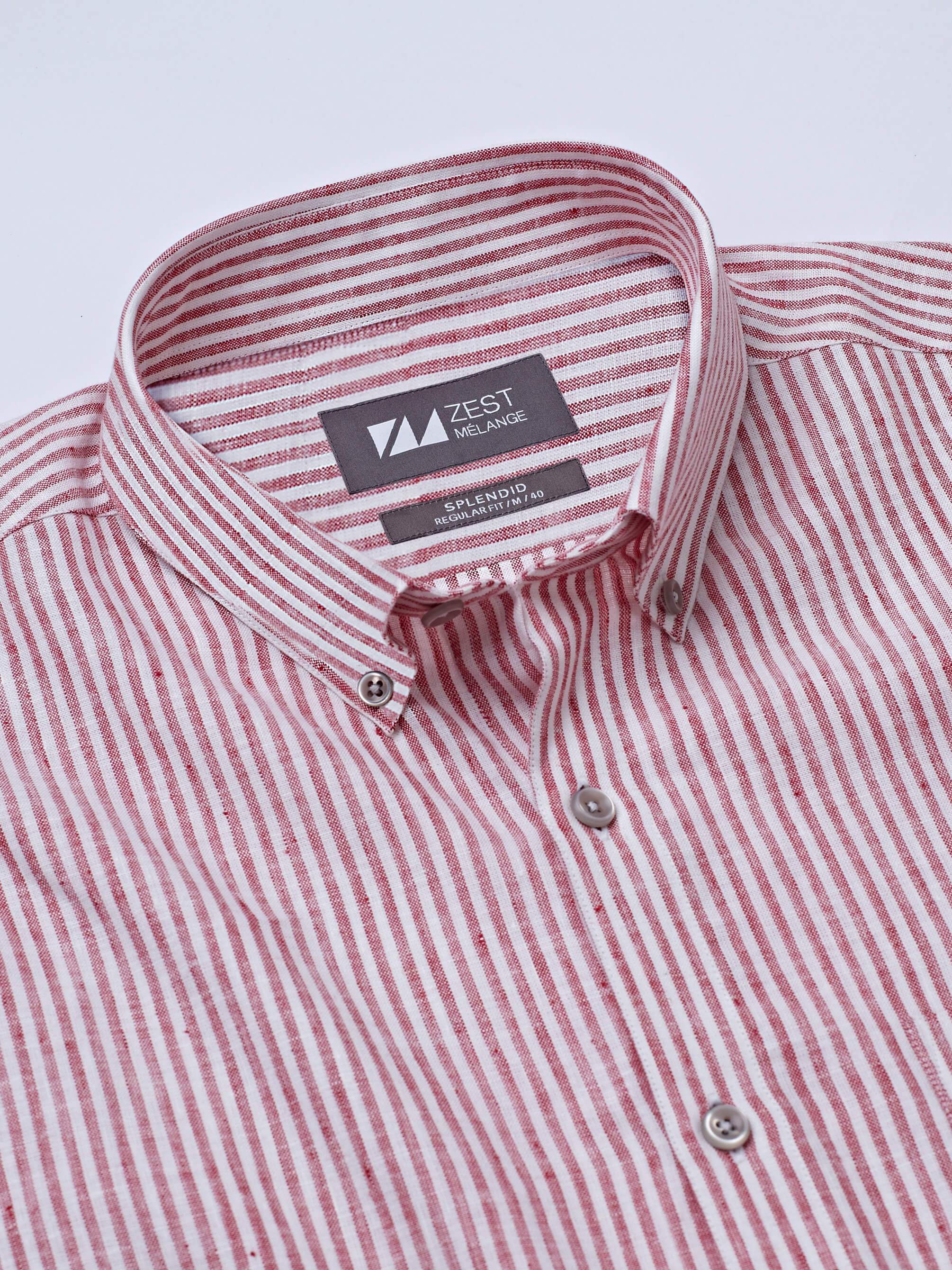 Classic Button-Down Stripe Shirt (Red) - Zest Mélange