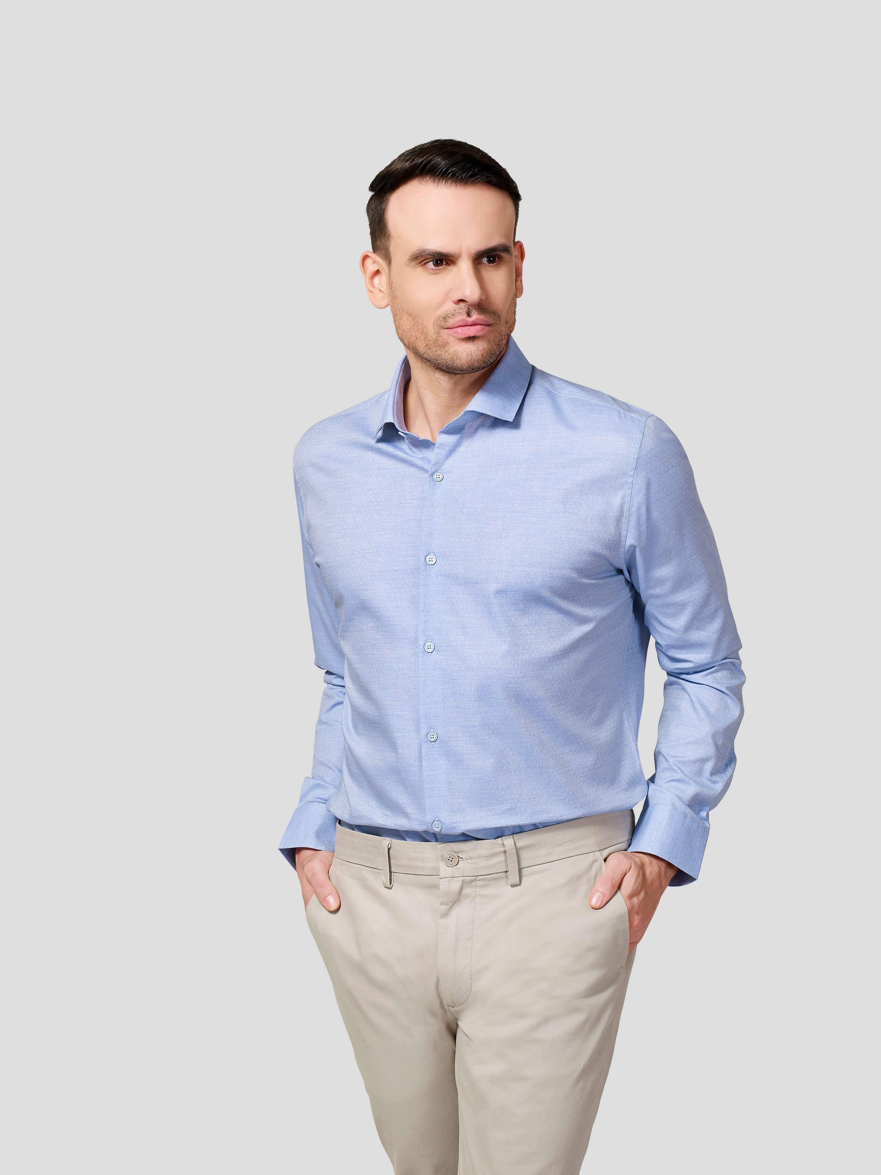 Dobby Spread Collar Shirt - Zest Mélange