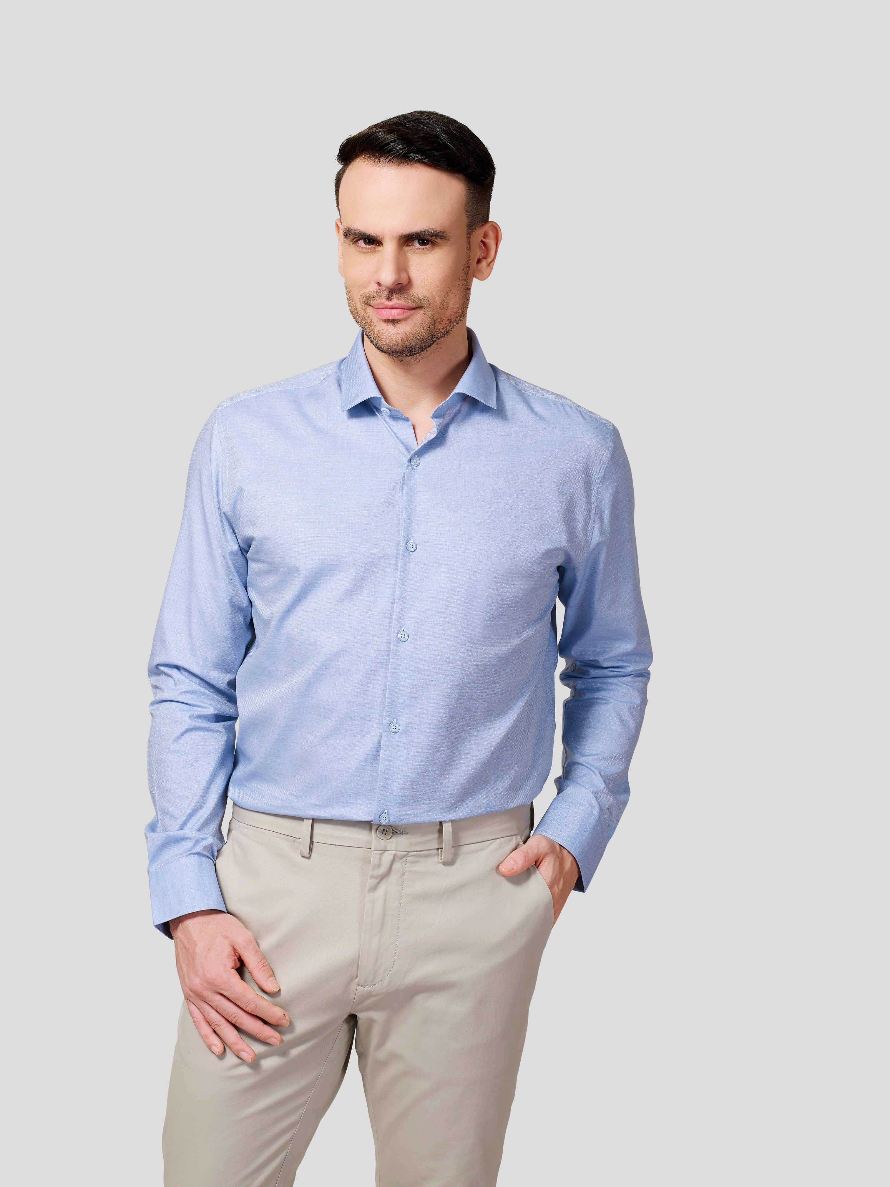 Dobby Spread Collar Shirt - Zest Mélange
