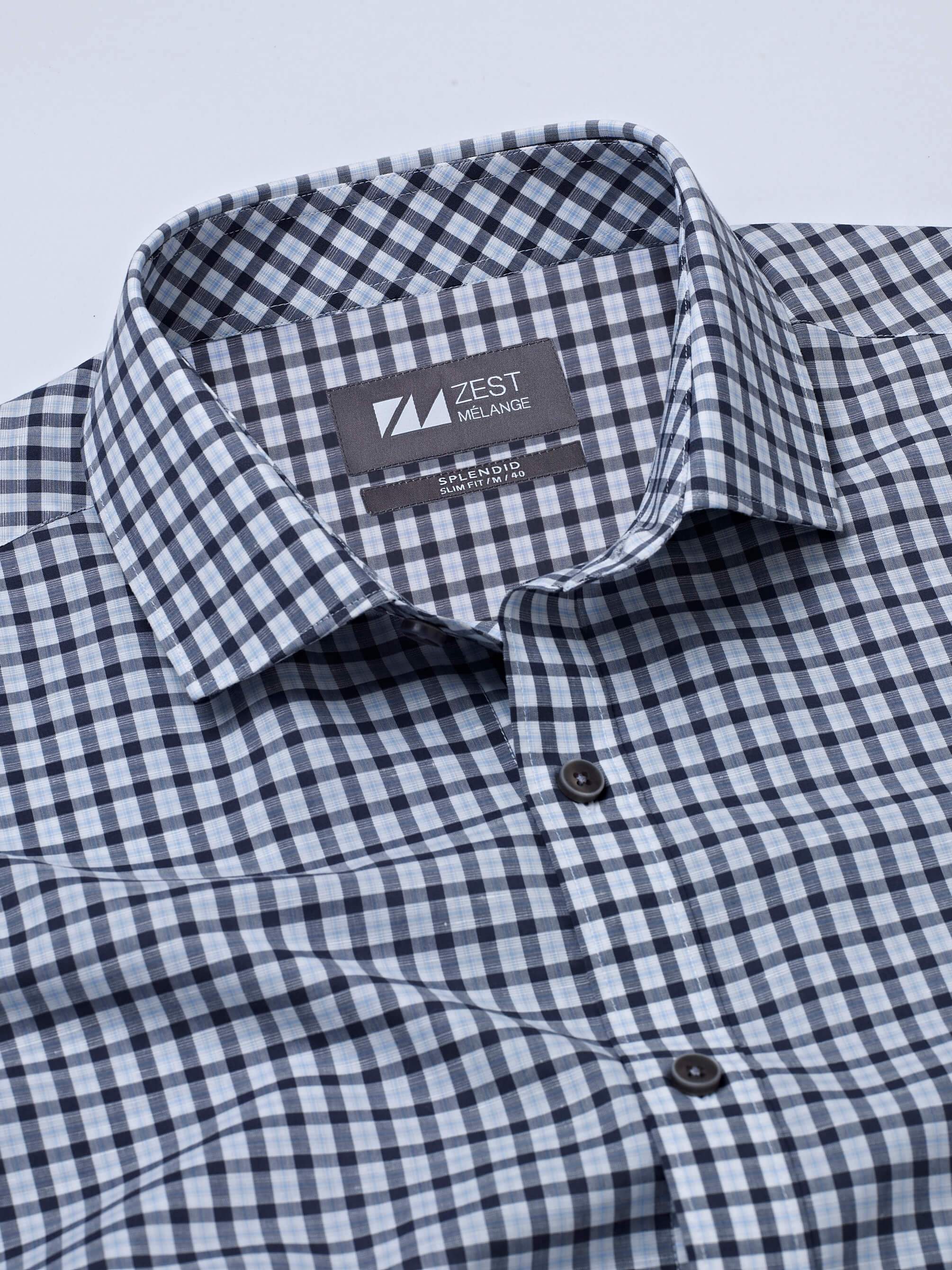 Grey Spread Collar Checks Shirt - STOMBIL TRADE