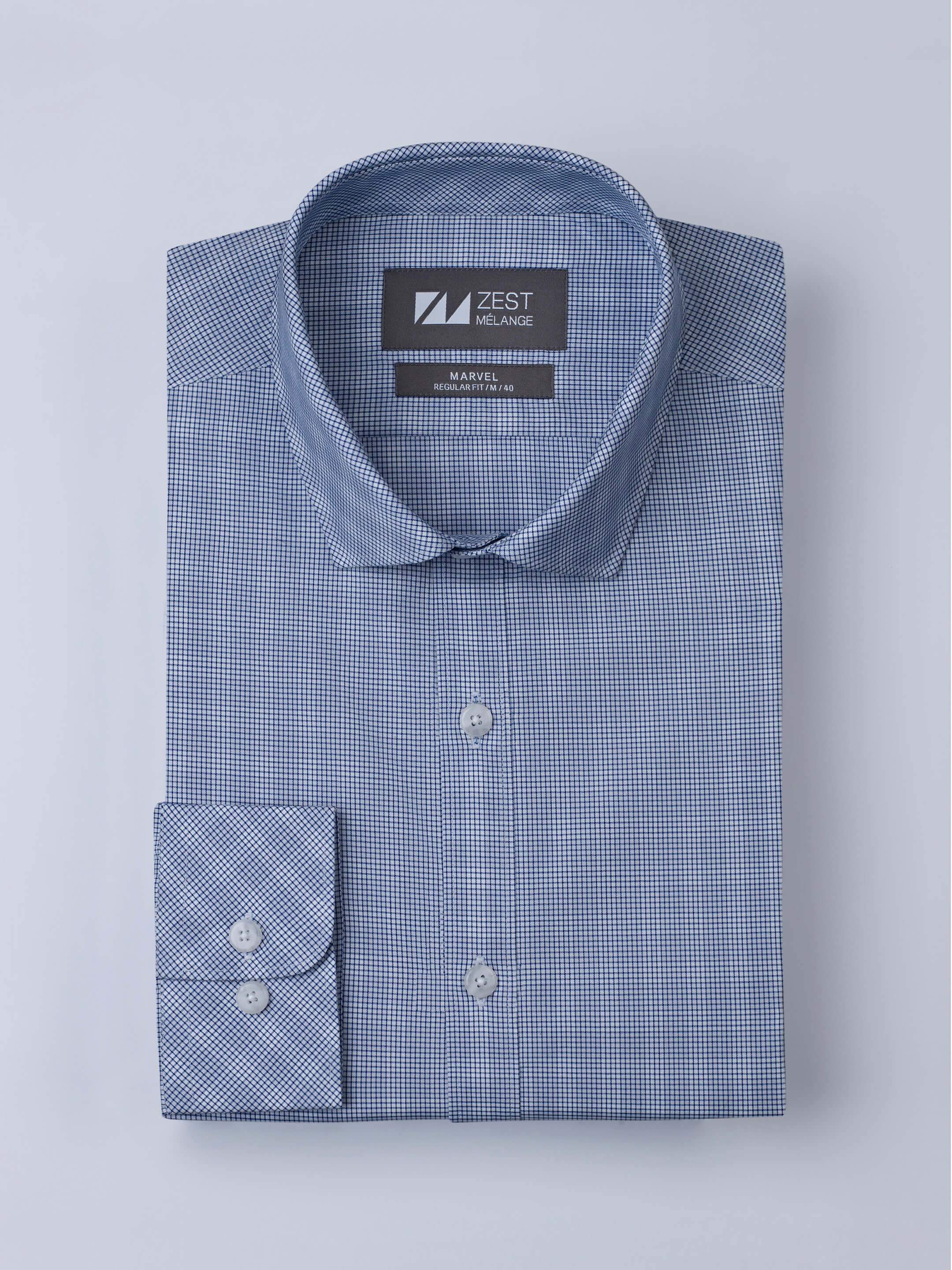 Blue Spread Collar Checks Shirt - STOMBIL TRADE
