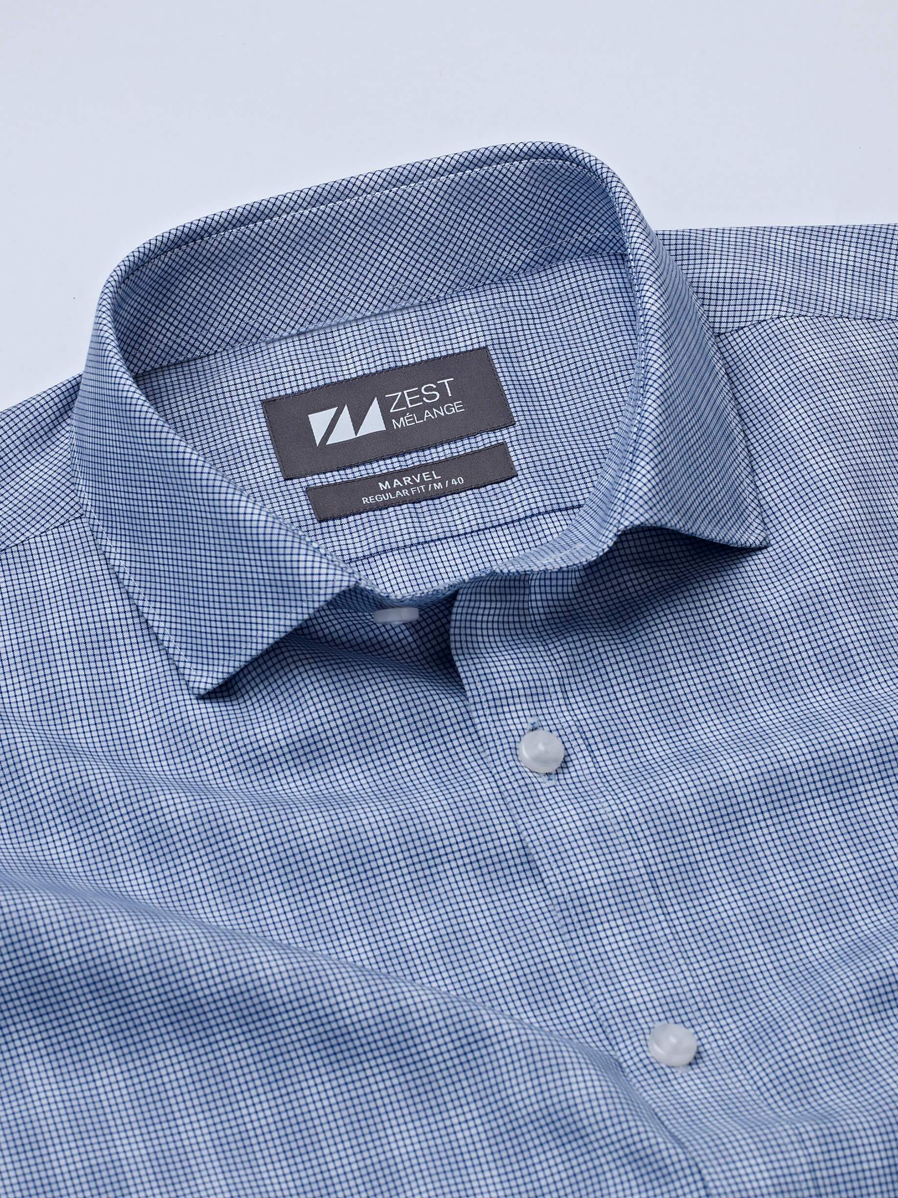 Blue Spread Collar Checks Shirt - STOMBIL TRADE