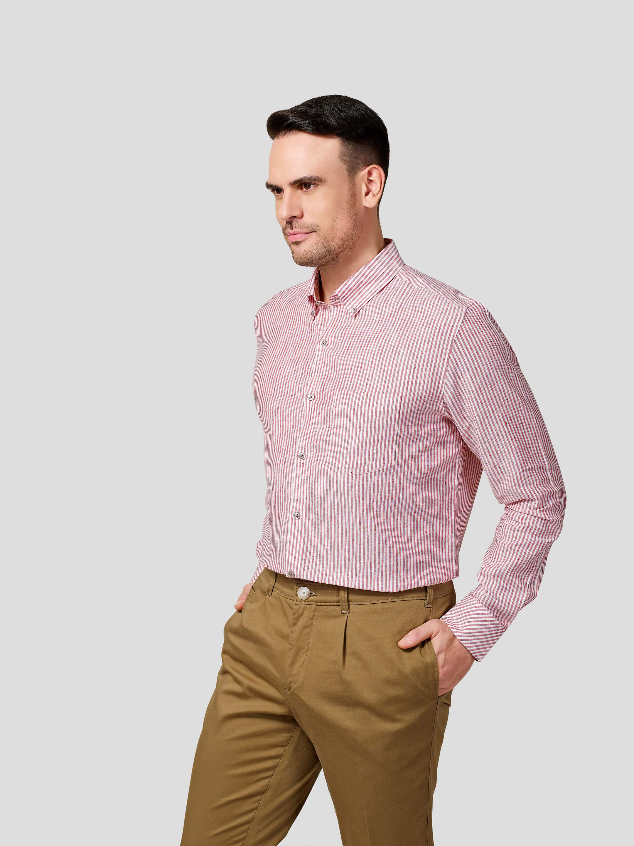 Classic Button-Down Stripe Shirt (Red) - Zest Mélange