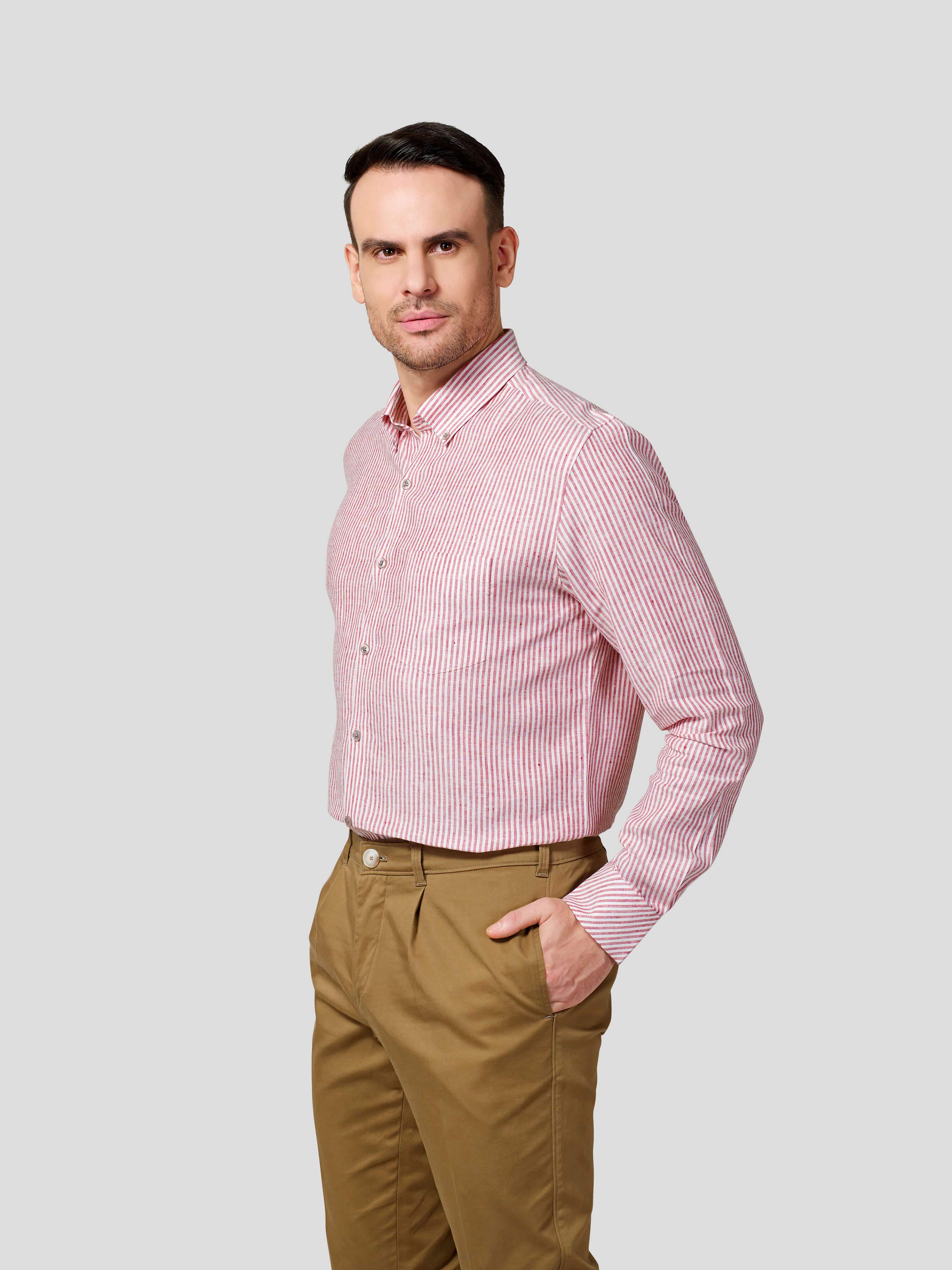 Classic Button-Down Stripe Shirt (Red) - Zest Mélange
