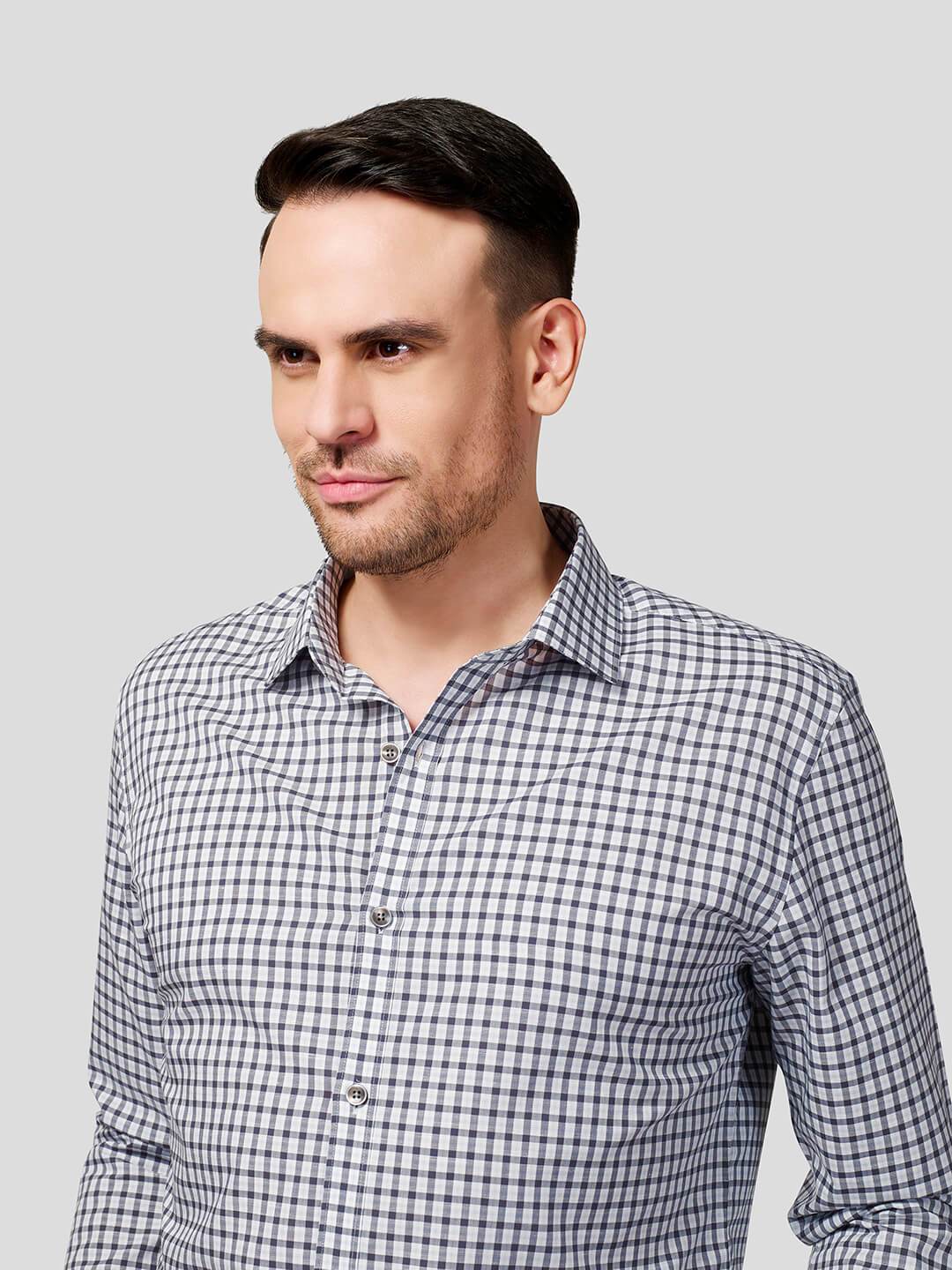 Grey Spread Collar Checks Shirt - STOMBIL TRADE