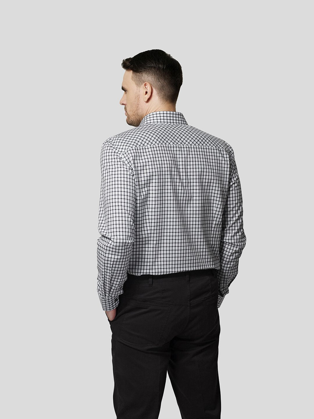 Grey Spread Collar Checks Shirt - STOMBIL TRADE