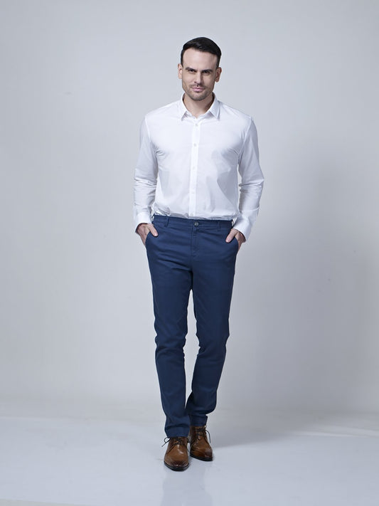 Chino With Diagonal Back Dart Detailing (Blue) - STOMBIL TRADE